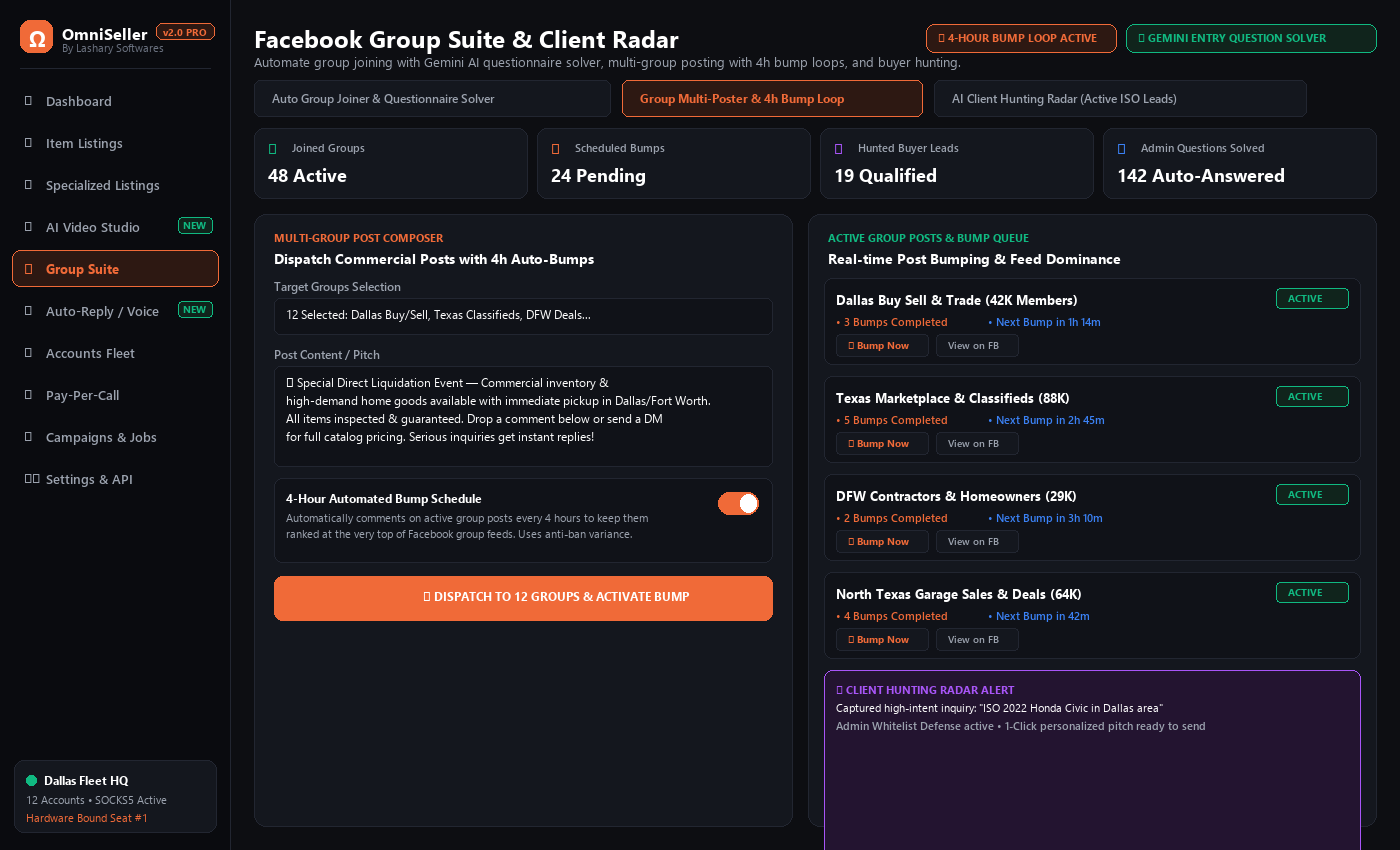 OmniSeller Facebook Group Suite and Client Radar