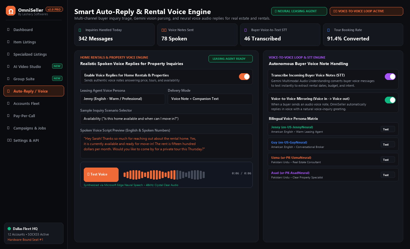 OmniSeller Realistic Rental Voice and Voice-to-Voice Loop